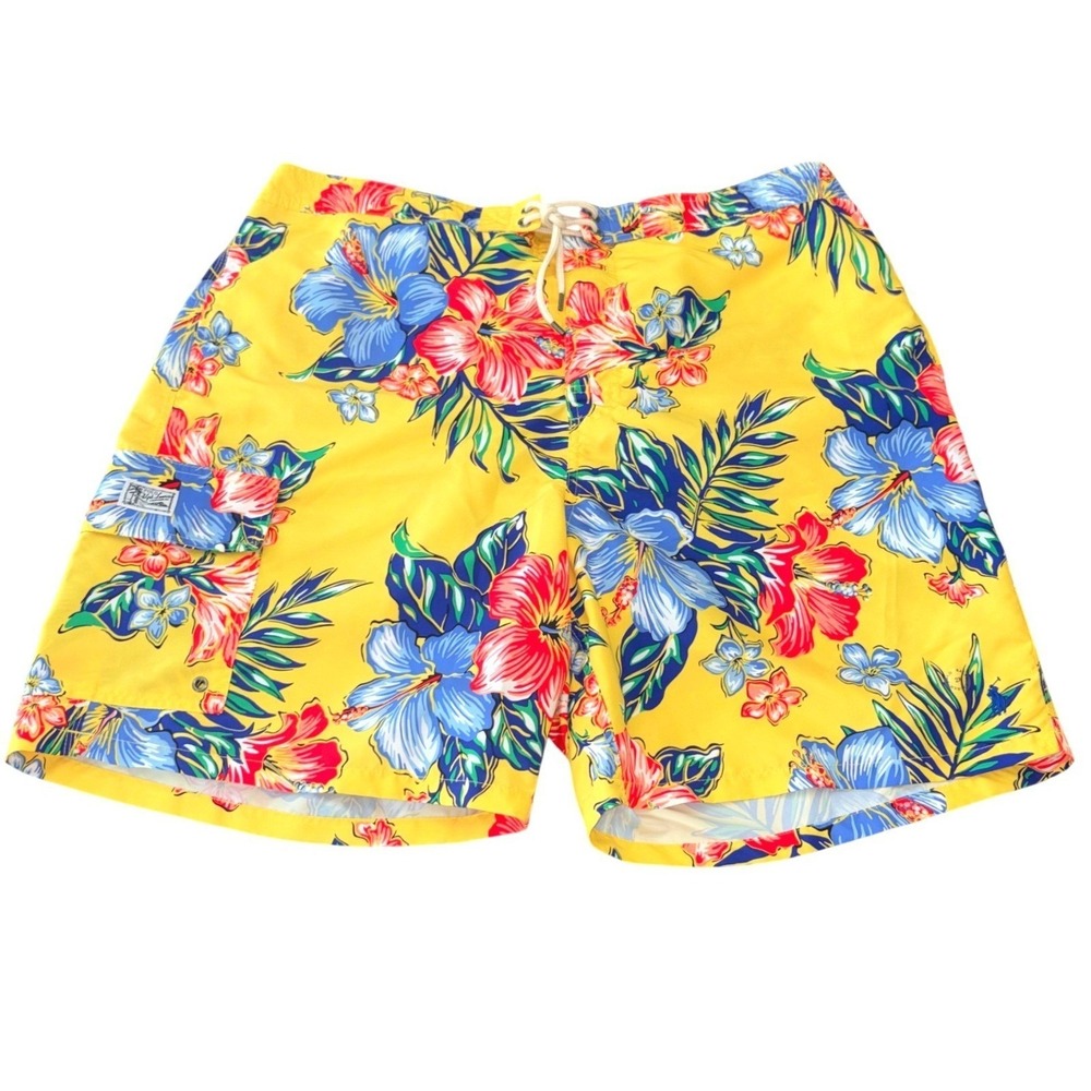 Polo Ralph Lauren Swim Trunks Mens 2XB Yellow Floral Boardshorts Surf Pocket